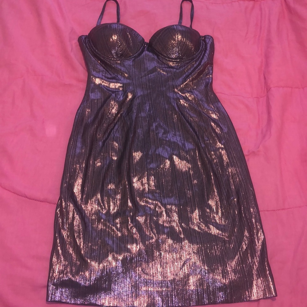 House of CB Purple Metallic Bustier Dress